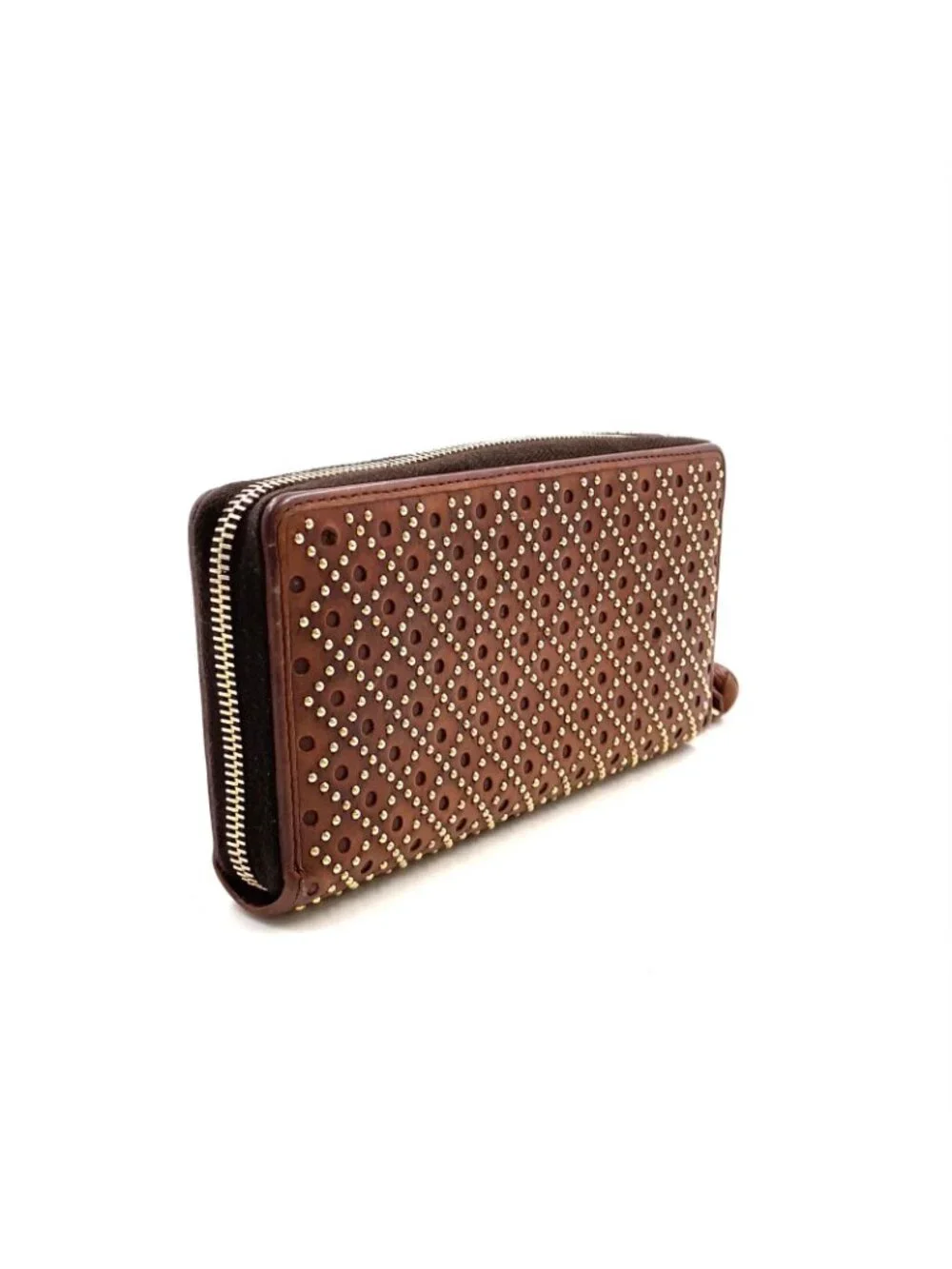 Gucci Woven Web Zip Around Leather Brown Wallet Gold - Picture 2 of 15